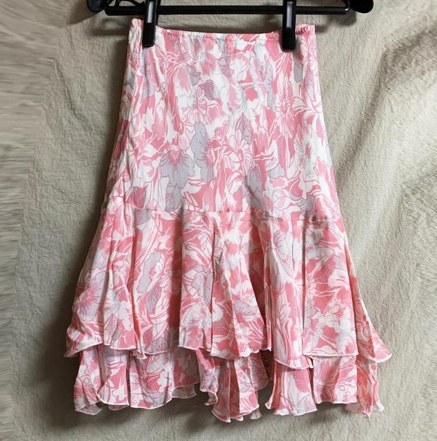 新品 an’geアンジェ シルク 絹 フラワー花柄 フレアスカート ピンク 1 < 女性ファッション 新品 an’geアンジェ シルク 絹 フラワー花柄 フレアスカート ピンク 1 < 女性ファッションの