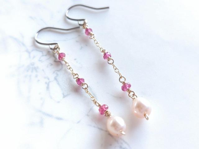 14kgf*ドロップパールとルビーのピアス*22081 < 女性アクセサリー/時計 14kgf*ドロップパールとルビーのピアス*22081 < 女性アクセサリー/時計の