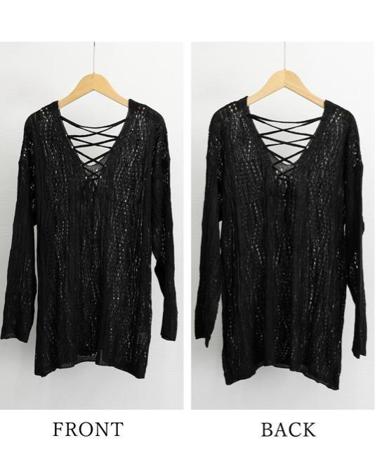 送料無料 新品 透かし編み ニットトップス レースアップ < 女性ファッション  送料無料 新品 透かし編み ニットトップス レースアップ < 女性ファッションの