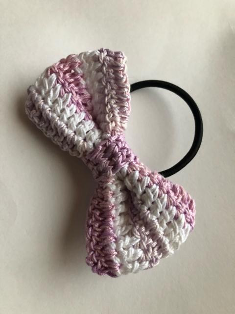 ハンドメイド ヘアゴム リボン レース糸 パープル グラデーション ガーリー < 女性ファッション  ハンドメイド ヘアゴム リボン レース糸 パープル グラデーション ガーリー < 女性ファッションの