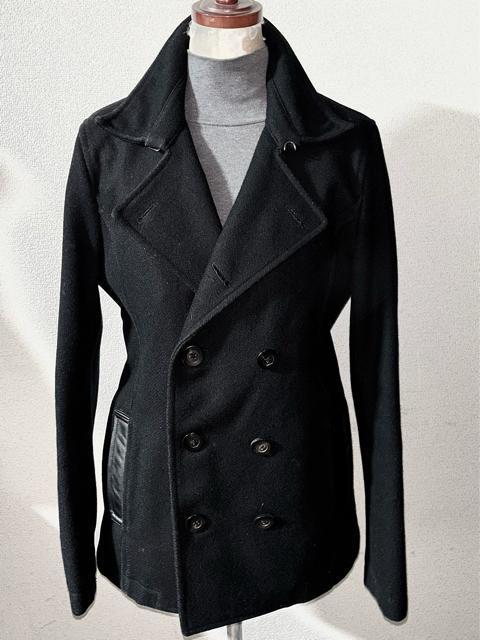 NO ID. ノーアイディー 定価4万円程 革 レザー 付き 起毛 ウール ピーコート ジャケット 2 ライダース ドメス ロック < ブランド NO ID. ノーアイディー 定価4万円程 革 レザー 付き 起毛 ウール ピーコート ジャケット 2 ライダース ドメス ロック < ブランドの