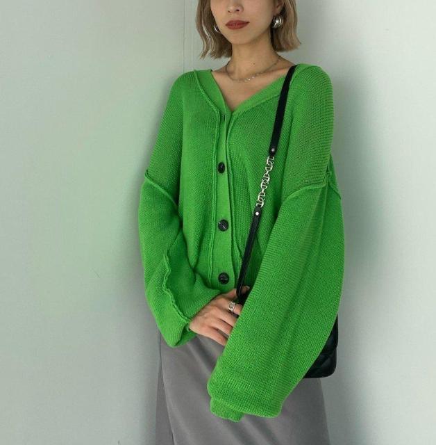 EMODAカーデ★華やかグリーンのオーバーサイズカーデ/タグ付き新品♪ < ブランド EMODAカーデ★華やかグリーンのオーバーサイズカーデ/タグ付き新品♪ < ブランドの