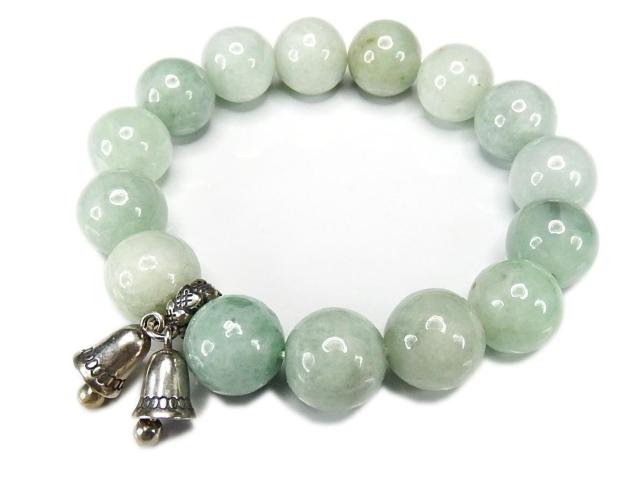 色合い良好ひすい13mm本翡翠銀鈴シルバー天然石ブレスレット魔法の石 < 女性アクセサリー/時計  色合い良好ひすい13mm本翡翠銀鈴シルバー天然石ブレスレット魔法の石  < 女性アクセサリー/時計の