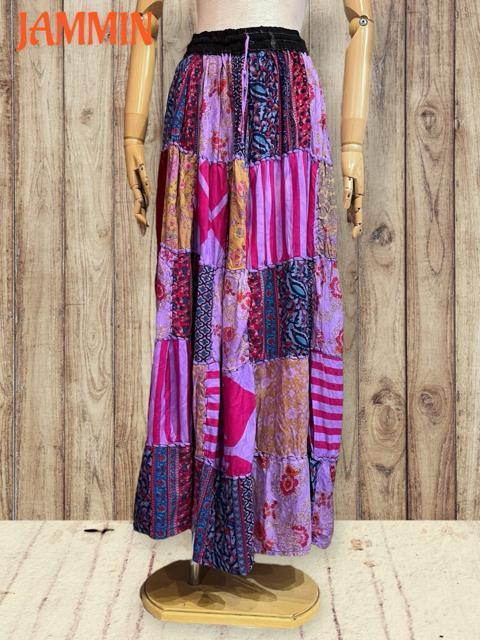 パッチワークロングスカート アジアン エスニック ヒッピー パッチワーク < 女性ファッション  パッチワークロングスカート アジアン エスニック ヒッピー パッチワーク < 女性ファッションの
