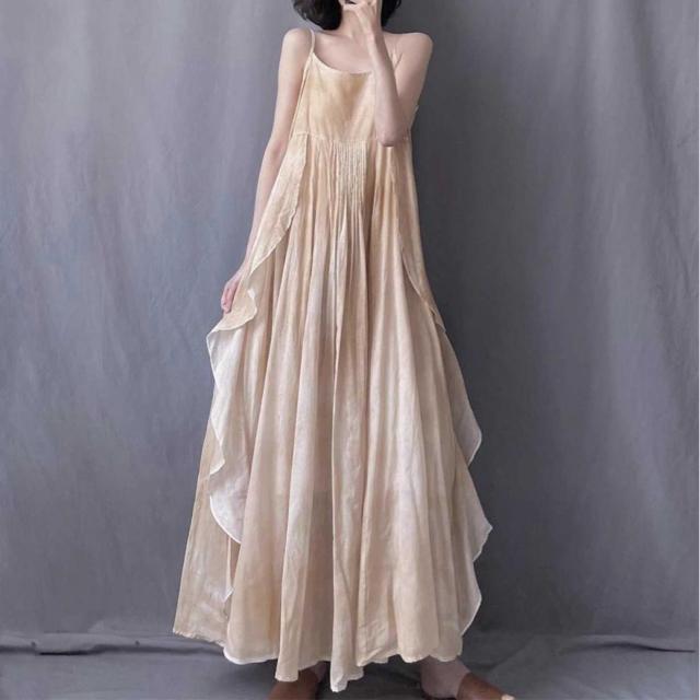 キャミーワンピース ロング フレア ベージュ系 大きいサイズ < 女性ファッション  キャミーワンピース ロング フレア ベージュ系 大きいサイズ < 女性ファッションの