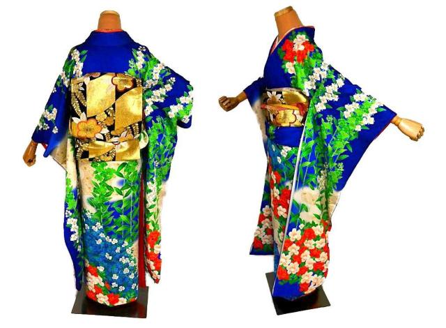 振袖 長襦袢セット 最高級 美品 暈し染め 金彩 金箔 金駒シシュウ 観世水 花柄 身丈156.5cm 裄丈63cm T3619 < 女性ファッション  振袖 長襦袢セット 最高級 美品 暈し染め 金彩 金箔 金駒シシュウ 観世水 花柄 身丈156.5cm 裄丈63cm T3619 < 女性ファッションの