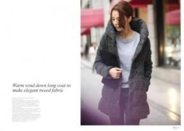 暖かい♪ボリューム襟 美シルエットAライン ツイードダウン風 中綿ロングコート オフホワイト < 女性ファッション 暖かい♪ボリューム襟 美シルエットAライン ツイードダウン風 中綿ロングコート オフホワイト < 女性ファッションの