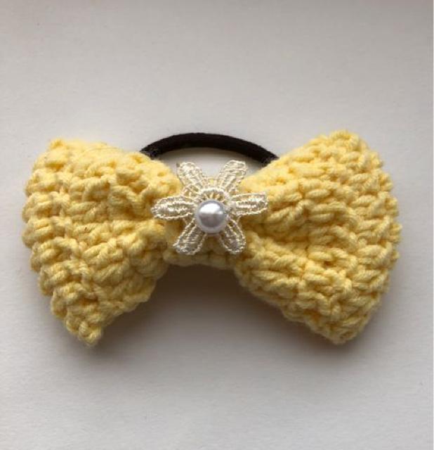 ハンドメイド ヘアゴム パステル リボン レースのお花♪ レモン < 女性ファッション  ハンドメイド ヘアゴム パステル リボン レースのお花♪ レモン  < 女性ファッションの