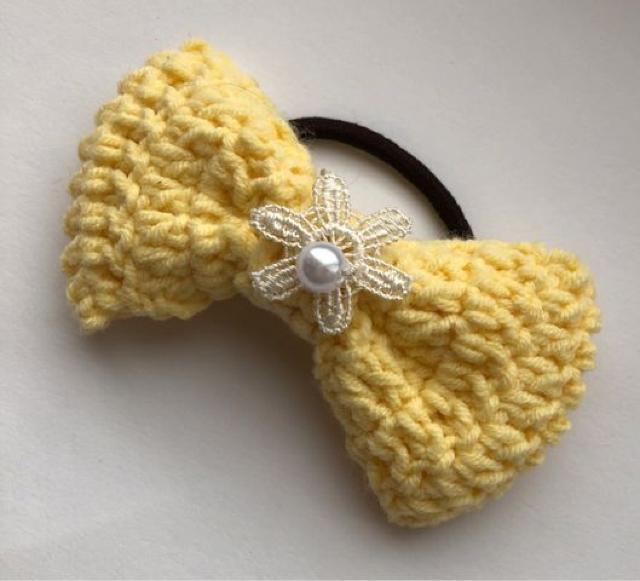 ハンドメイド ヘアゴム パステル リボン レースのお花♪ レモン < 女性ファッション  ハンドメイド ヘアゴム パステル リボン レースのお花♪ レモン < 女性ファッションの