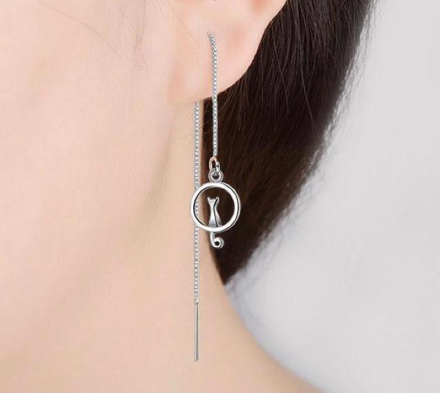 ネコ チェーンピアス シルバー【両耳セット】 < 女性アクセサリー/時計  ネコ チェーンピアス シルバー【両耳セット】 < 女性アクセサリー/時計の