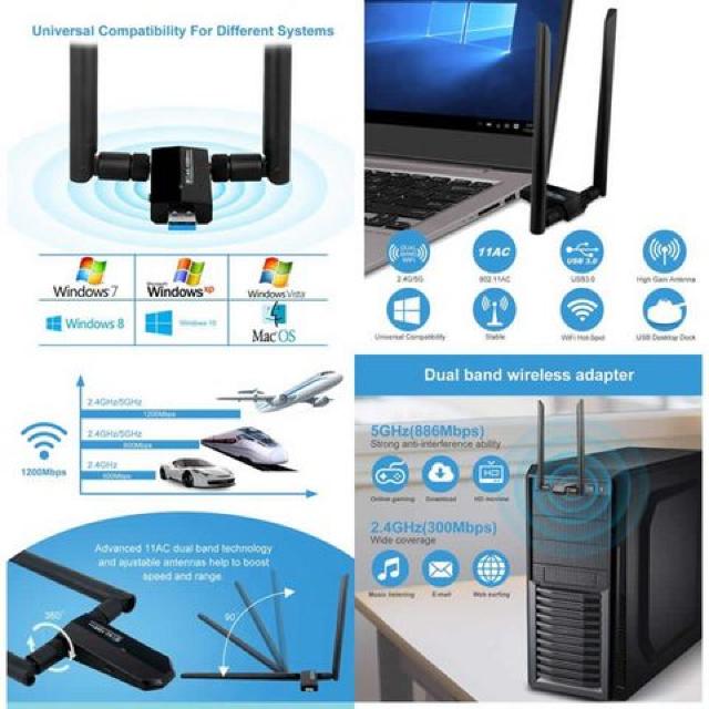 無線LAN 子機 Wi-Fi USB 3.0 アダプタ 1200Mbps 5G 867Mbps 2.4G < PC本体/周辺機器  無線LAN 子機 Wi-Fi USB 3.0 アダプタ 1200Mbps 5G 867Mbps 2.4G < PC本体/周辺機器の