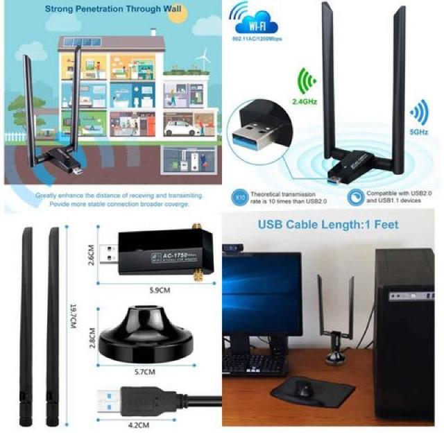 無線LAN 子機 Wi-Fi USB 3.0 アダプタ 1200Mbps 5G 867Mbps 2.4G < PC本体/周辺機器  無線LAN 子機 Wi-Fi USB 3.0 アダプタ 1200Mbps 5G 867Mbps 2.4G < PC本体/周辺機器の