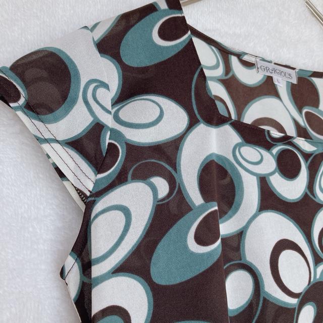 GRACIOUS キャップスリーブ 総柄 透け感 重ね着 トップス L N2m < 女性ファッション GRACIOUS キャップスリーブ 総柄 透け感 重ね着 トップス L N2m < 女性ファッションの