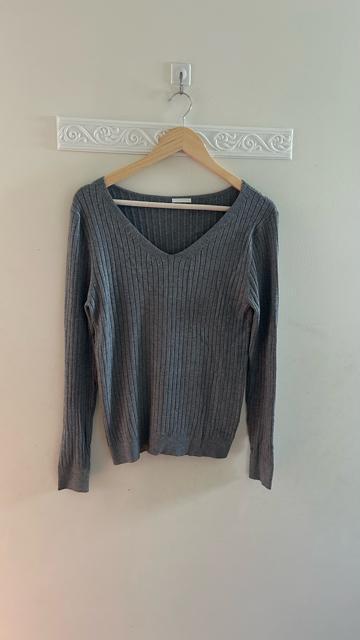 GU ジーユー ワイドリブVネックセーター 長袖ニット グレー L  ユニクロ < ブランド  GU ジーユー ワイドリブVネックセーター 長袖ニット グレー L  ユニクロ < ブランドの