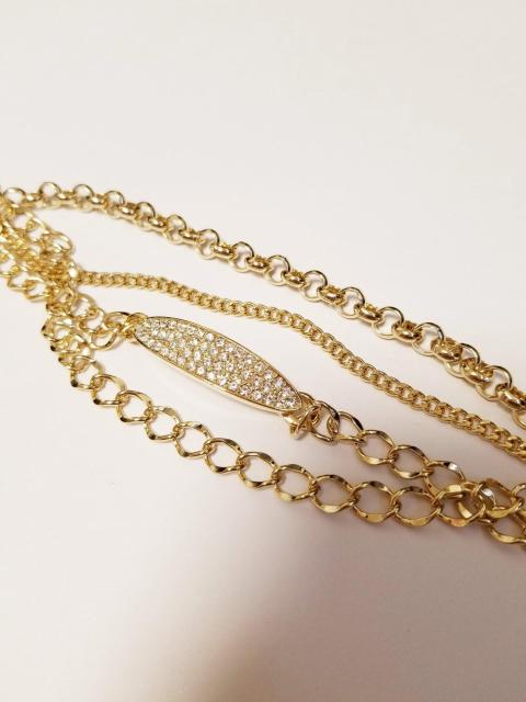 (170) 新品 gold ラインストーン楕円プレート 4連チェーン ブレスレット 定価¥2,980 < 女性アクセサリー/時計 (170) 新品 gold ラインストーン楕円プレート 4連チェーン ブレスレット 定価¥2,980 < 女性アクセサリー/時計の