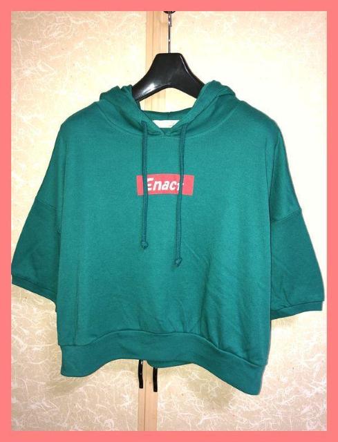 ☆新品☆二の腕カバー♪柔らか素材☆オーバーサイズ5分袖ロゴパーカーL☆ < 女性ファッション  ☆新品☆二の腕カバー♪柔らか素材☆オーバーサイズ5分袖ロゴパーカーL☆  < 女性ファッションの