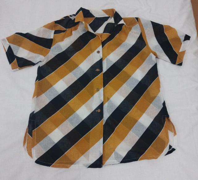 黄土色 黒 白 斜めストライプ シャツ < 女性ファッション  黄土色 黒 白 斜めストライプ シャツ  < 女性ファッションの