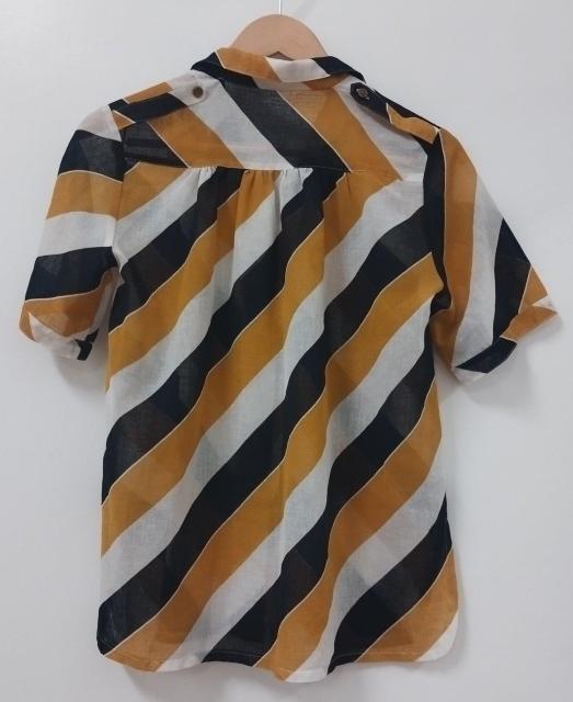 黄土色 黒 白 斜めストライプ シャツ < 女性ファッション  黄土色 黒 白 斜めストライプ シャツ < 女性ファッションの