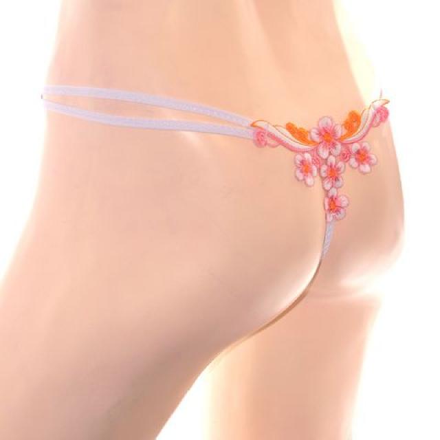 カラフルな可愛いフラワー付きタンガショーツ ホワイト < 女性ファッション  カラフルな可愛いフラワー付きタンガショーツ ホワイト < 女性ファッションの