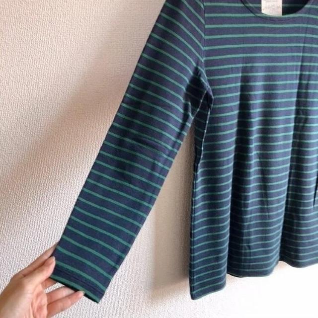 ◆定番!!ボーダーロンT◆ネイビー×グリーンL★レイヤードコーデ*秋コーデ♪ < 女性ファッション  ◆定番!!ボーダーロンT◆ネイビー×グリーンL★レイヤードコーデ*秋コーデ♪ < 女性ファッションの