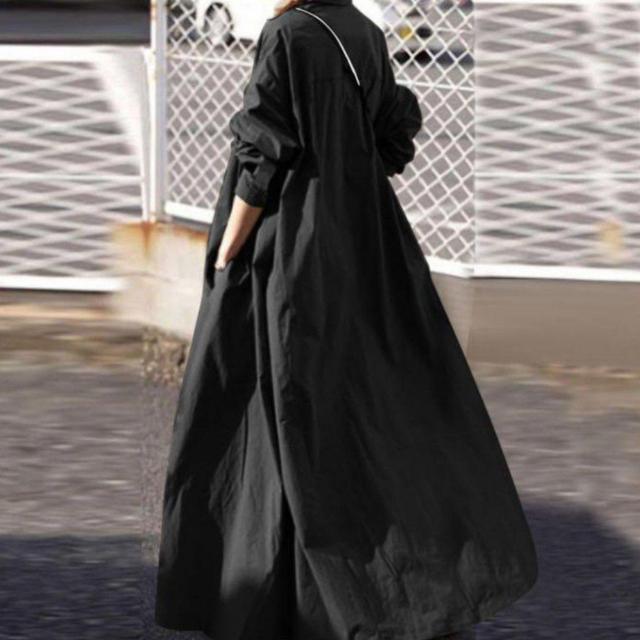 新品★シャツワンピ マキシ丈/ブラック/M < 女性ファッション  新品★シャツワンピ マキシ丈/ブラック/M < 女性ファッションの