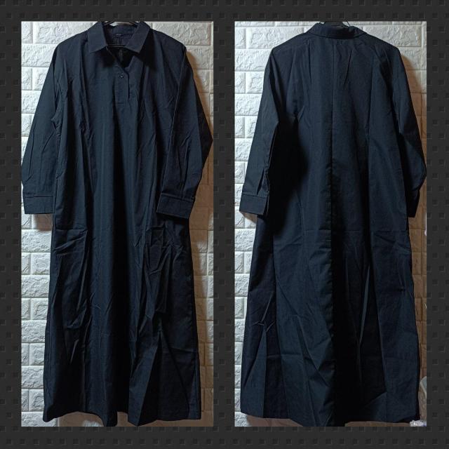 新品★シャツワンピ マキシ丈/ブラック/M < 女性ファッション  新品★シャツワンピ マキシ丈/ブラック/M < 女性ファッションの