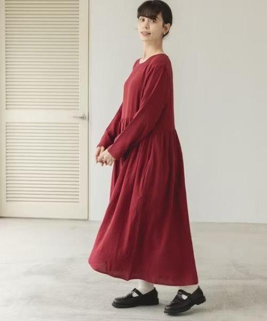 MANON ダブルガーゼ 長袖リラックスワンピースコットン 新品タグ付き < 女性ファッション MANON ダブルガーゼ 長袖リラックスワンピースコットン 新品タグ付き < 女性ファッションの