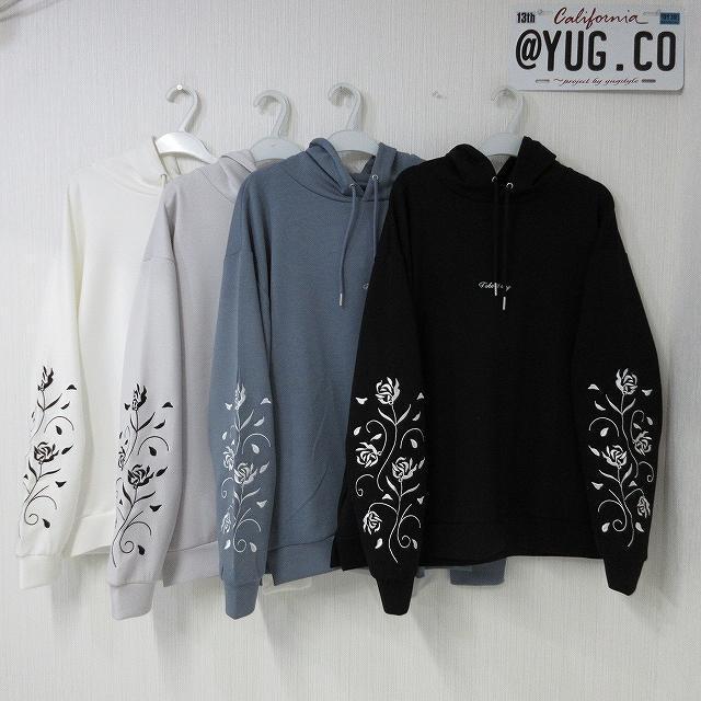 NEW最新bl/M/ローズ薔薇柄トライバル袖刺繍パーカー < 男性ファッション  NEW最新bl/M/ローズ薔薇柄トライバル袖刺繍パーカー < 男性ファッションの