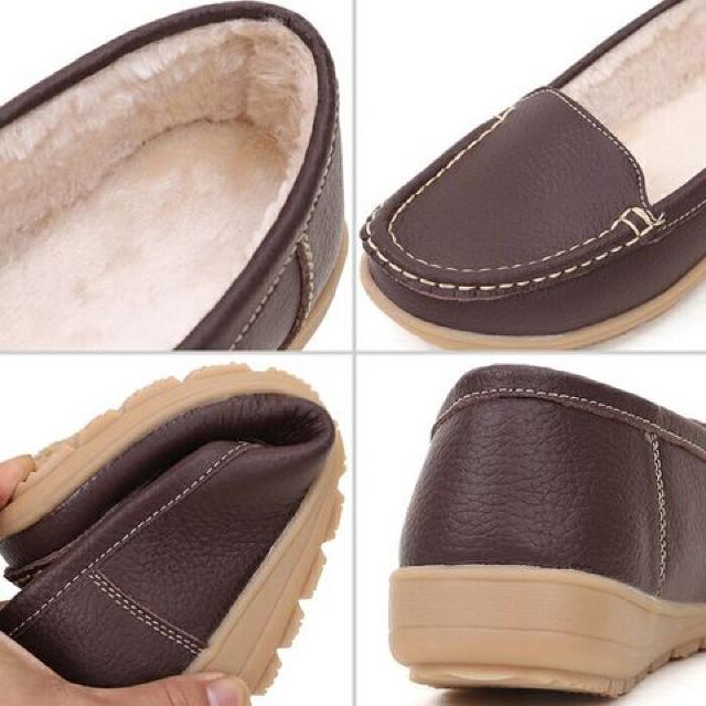 L★暖かい本革モカシンシューズスリッポンぺたんこ スニーカー < 女性ファッション  L★暖かい本革モカシンシューズスリッポンぺたんこ スニーカー < 女性ファッションの