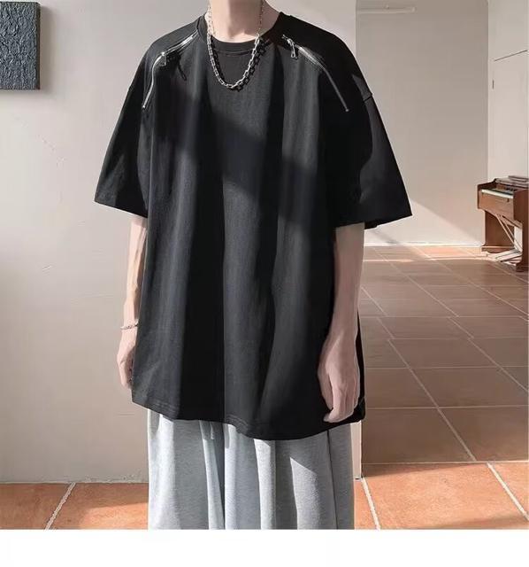 ゆったり 男女兼用 tシャツ  肩ファスナー付き ロング丈 ブラック 大きいサイズ < 女性ファッション  ゆったり 男女兼用 tシャツ  肩ファスナー付き ロング丈 ブラック 大きいサイズ  < 女性ファッションの