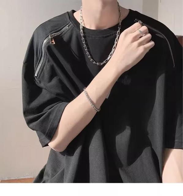 ゆったり 男女兼用 tシャツ  肩ファスナー付き ロング丈 ブラック 大きいサイズ < 女性ファッション  ゆったり 男女兼用 tシャツ  肩ファスナー付き ロング丈 ブラック 大きいサイズ < 女性ファッションの