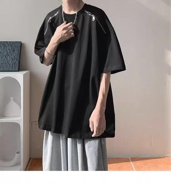 ゆったり 男女兼用 tシャツ  肩ファスナー付き ロング丈 ブラック 大きいサイズ < 女性ファッション  ゆったり 男女兼用 tシャツ  肩ファスナー付き ロング丈 ブラック 大きいサイズ < 女性ファッションの