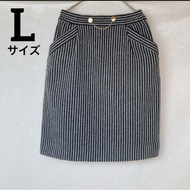 ウール混 ストライプ ひざ丈 ペンシル タイトスカート L 金ボタン チェーン付 モノトーン N2m < 女性ファッション ウール混 ストライプ ひざ丈 ペンシル タイトスカート L 金ボタン チェーン付 モノトーン N2m < 女性ファッションの