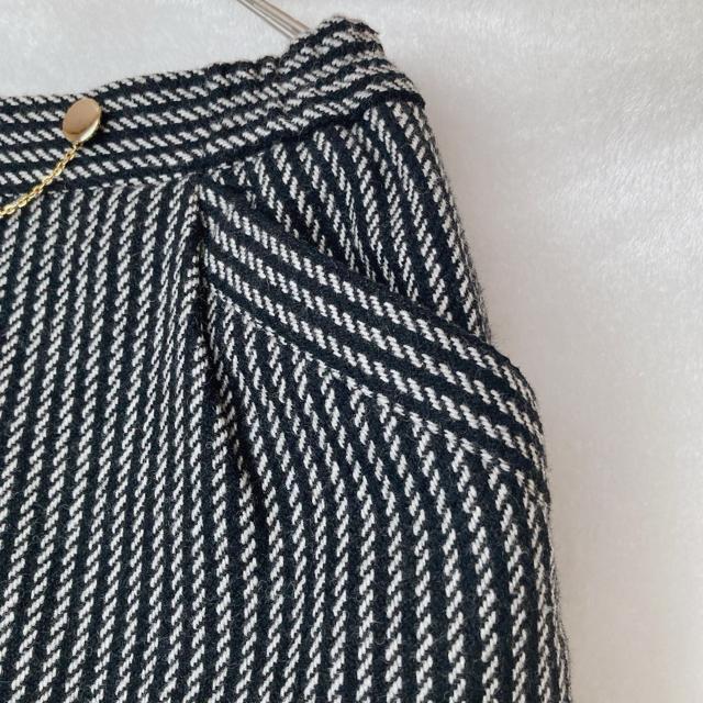 ウール混 ストライプ ひざ丈 ペンシル タイトスカート L 金ボタン チェーン付 モノトーン N2m < 女性ファッション ウール混 ストライプ ひざ丈 ペンシル タイトスカート L 金ボタン チェーン付 モノトーン N2m < 女性ファッションの