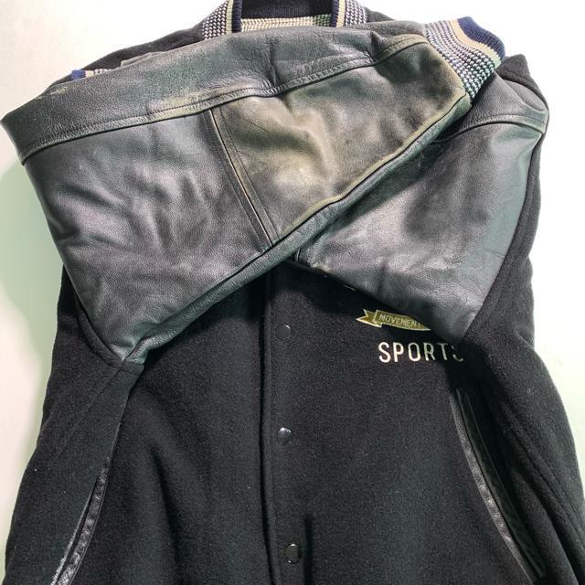 MEN'S BA-TSU スタジャン 袖牛革 ビンテージ ブルゾンア M〜L 黒 アーチロゴ アウター ジャンパー < 男性ファッション MEN'S BA-TSU スタジャン 袖牛革 ビンテージ ブルゾンア M〜L 黒 アーチロゴ アウター ジャンパー < 男性ファッションの