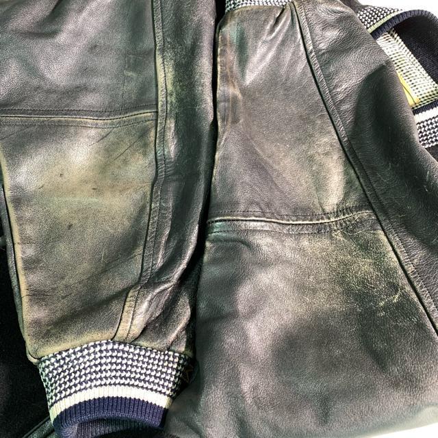 MEN'S BA-TSU スタジャン 袖牛革 ビンテージ ブルゾンア M〜L 黒 アーチロゴ アウター ジャンパー < 男性ファッション MEN'S BA-TSU スタジャン 袖牛革 ビンテージ ブルゾンア M〜L 黒 アーチロゴ アウター ジャンパー < 男性ファッションの