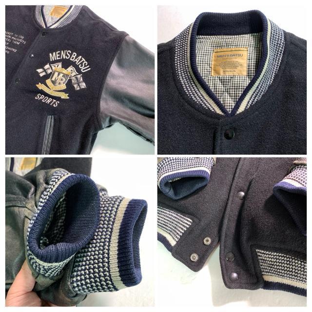 MEN'S BA-TSU スタジャン 袖牛革 ビンテージ ブルゾンア M〜L 黒 アーチロゴ アウター ジャンパー < 男性ファッション MEN'S BA-TSU スタジャン 袖牛革 ビンテージ ブルゾンア M〜L 黒 アーチロゴ アウター ジャンパー < 男性ファッションの