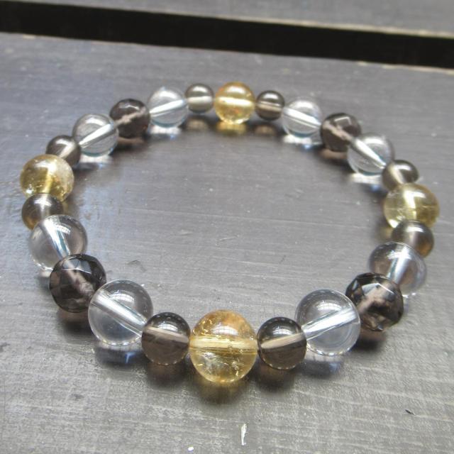 黄水晶xスモーキークォーツx水晶ブレスレット < 男性アクセサリー/時計 黄水晶xスモーキークォーツx水晶ブレスレット < 男性アクセサリー/時計の