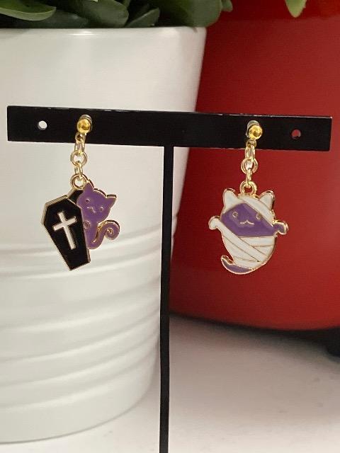 ハンドメイド ハロウィンねこ 樹脂のノンホールピアス  < 女性ファッション  ハンドメイド ハロウィンねこ 樹脂のノンホールピアス   < 女性ファッションの