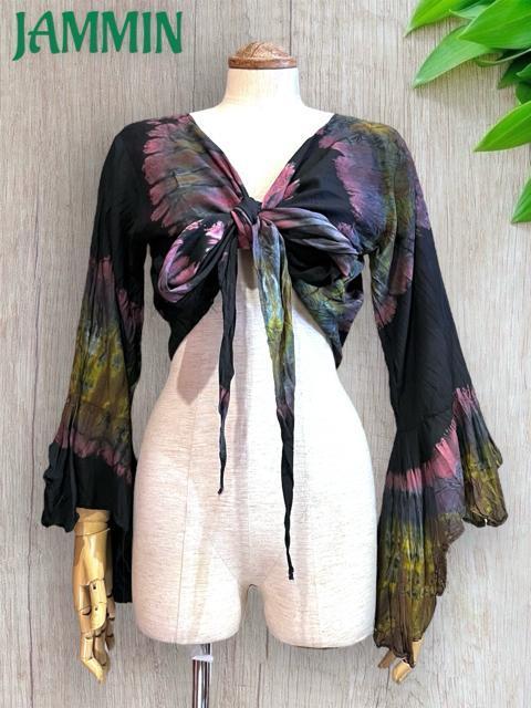 タイダイフレア袖ボレロ アジアン エスニック ヒッピー チョリ 個性派 < 女性ファッション  タイダイフレア袖ボレロ アジアン エスニック ヒッピー チョリ 個性派  < 女性ファッションの