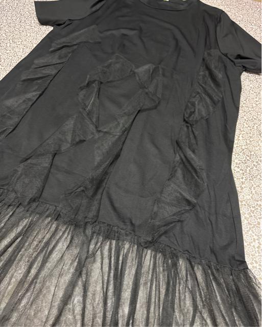 透けレース切り替え ロング丈ワンピース フリル付き ブラック 大きいサイズ < 女性ファッション  透けレース切り替え ロング丈ワンピース フリル付き ブラック 大きいサイズ < 女性ファッションの