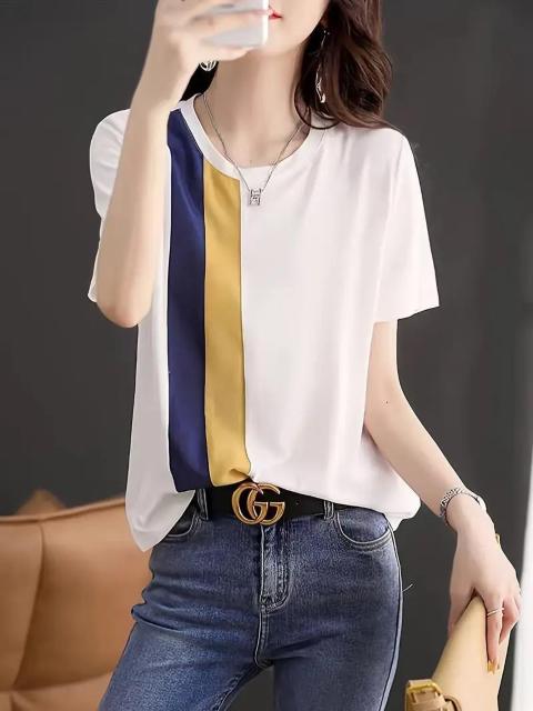 爆ヤス価格1490円★夏にぴったりのスタイリッシュなカラーブロックデザインの女性用半袖Tシャツ 日本サイズ M < 女性ファッション  爆ヤス価格1490円★夏にぴったりのスタイリッシュなカラーブロックデザインの女性用半袖Tシャツ 日本サイズ M  < 女性ファッションの
