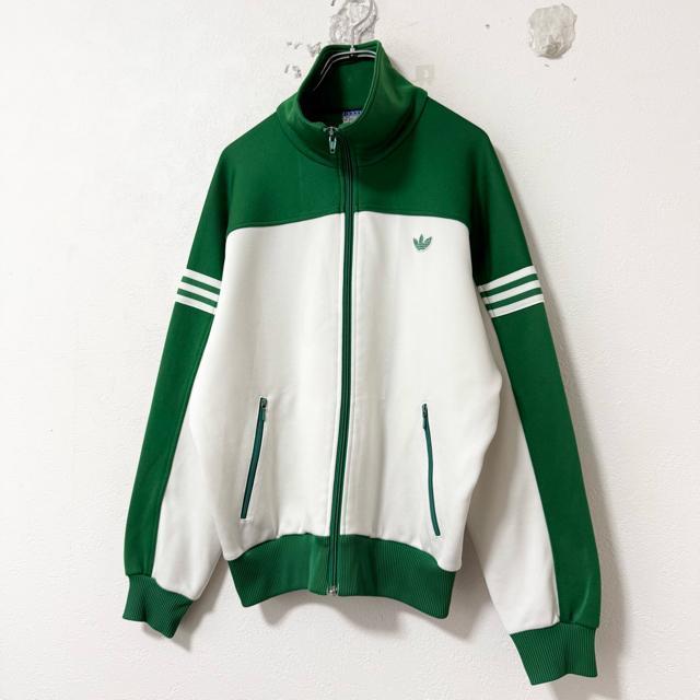 70s★西ドイツ製★デサント★Old adidas/オールド アディダス★トラックジャケット/ジャージ★緑×白/生成り★M < 男性ファッション 70s★西ドイツ製★デサント★Old adidas/オールド アディダス★トラックジャケット/ジャージ★緑×白/生成り★M < 男性ファッションの