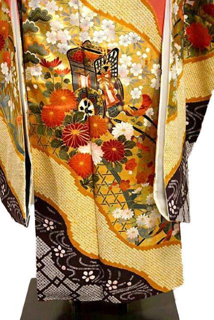 振袖 中古 最高級 新品同様 金駒シシュウ 金彩 本金箔 御所車 花柄 身丈161.5cm 裄丈63cm 正絹 成人式 T3606 < 女性ファッション 振袖 中古 最高級 新品同様 金駒シシュウ 金彩 本金箔 御所車 花柄 身丈161.5cm 裄丈63cm 正絹 成人式 T3606 < 女性ファッションの