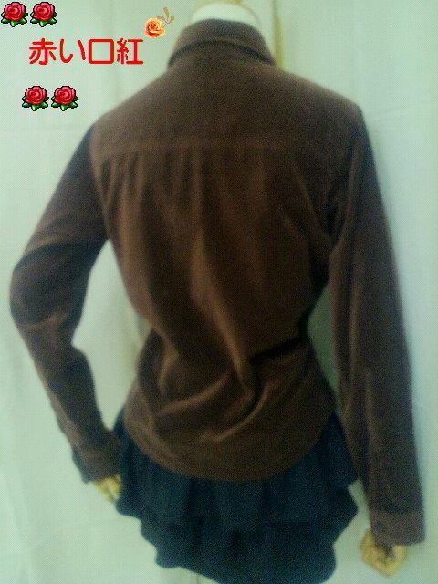 Mサイズ〜*別珍素材ミリタリー風ワッペン付カッターシャツ焦げ茶 < 女性ファッション  Mサイズ〜*別珍素材ミリタリー風ワッペン付カッターシャツ焦げ茶 < 女性ファッションの