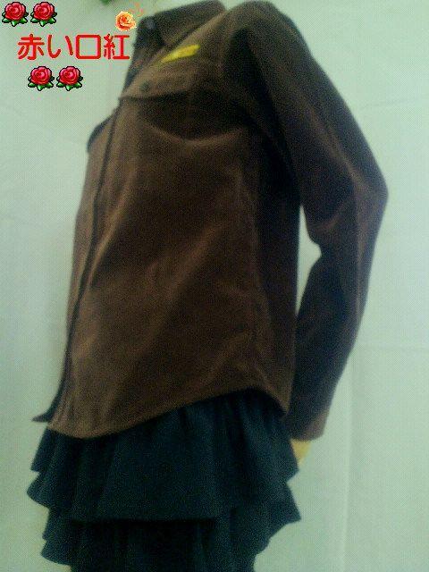 Mサイズ〜*別珍素材ミリタリー風ワッペン付カッターシャツ焦げ茶 < 女性ファッション  Mサイズ〜*別珍素材ミリタリー風ワッペン付カッターシャツ焦げ茶 < 女性ファッションの