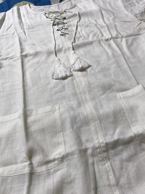 新品薄手フレア袖ポケット付き袖切りっぱなし風チュニック < 女性ファッション  新品薄手フレア袖ポケット付き袖切りっぱなし風チュニック < 女性ファッションの