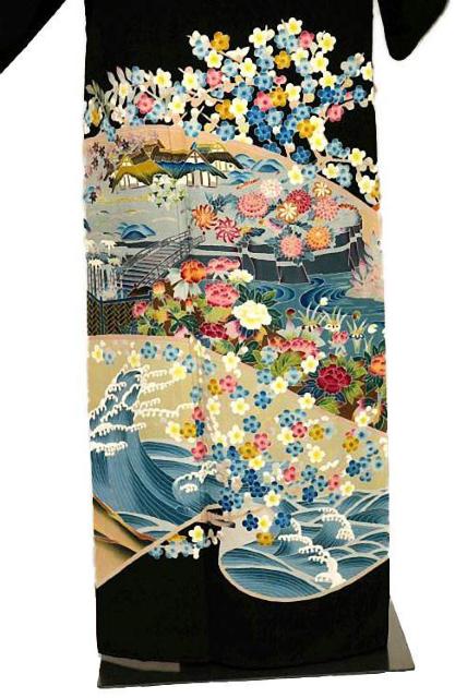黒留袖 中古 送料無料 身丈166cm 裄64cm 最高峰 美品 本場加賀友禅作家 藤島信二 御所回解文 比翼付 正絹 T3583 < 女性ファッション  黒留袖 中古 送料無料 身丈166cm 裄64cm 最高峰 美品 本場加賀友禅作家 藤島信二 御所回解文 比翼付 正絹 T3583 < 女性ファッションの