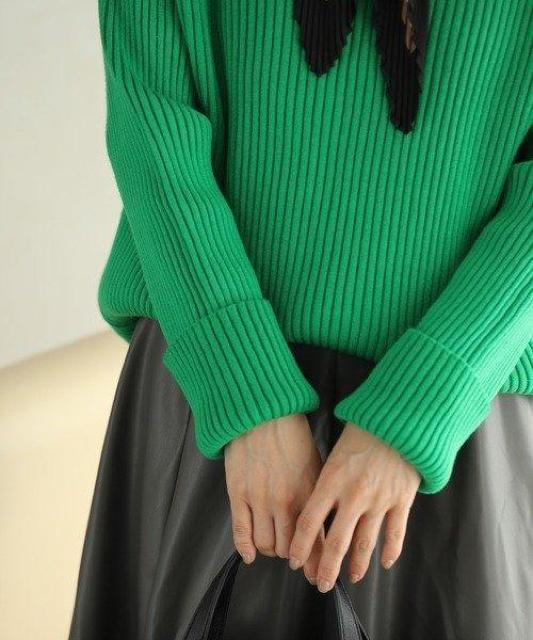 Piacere/ニット★華やかグリーンのリブニット < 女性ファッション Piacere/ニット★華やかグリーンのリブニット < 女性ファッションの