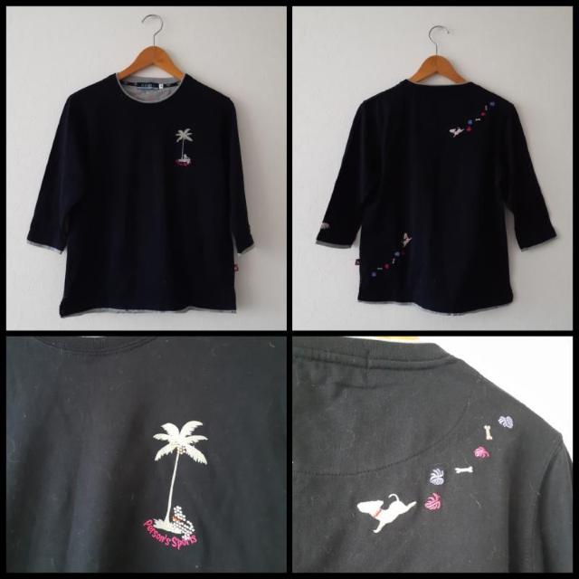 PERSONZ パーソンズ◆ブラック ワンちゃん刺繍 カットソー Tシャツ M < 女性ファッション  PERSONZ パーソンズ◆ブラック ワンちゃん刺繍 カットソー Tシャツ M  < 女性ファッションの